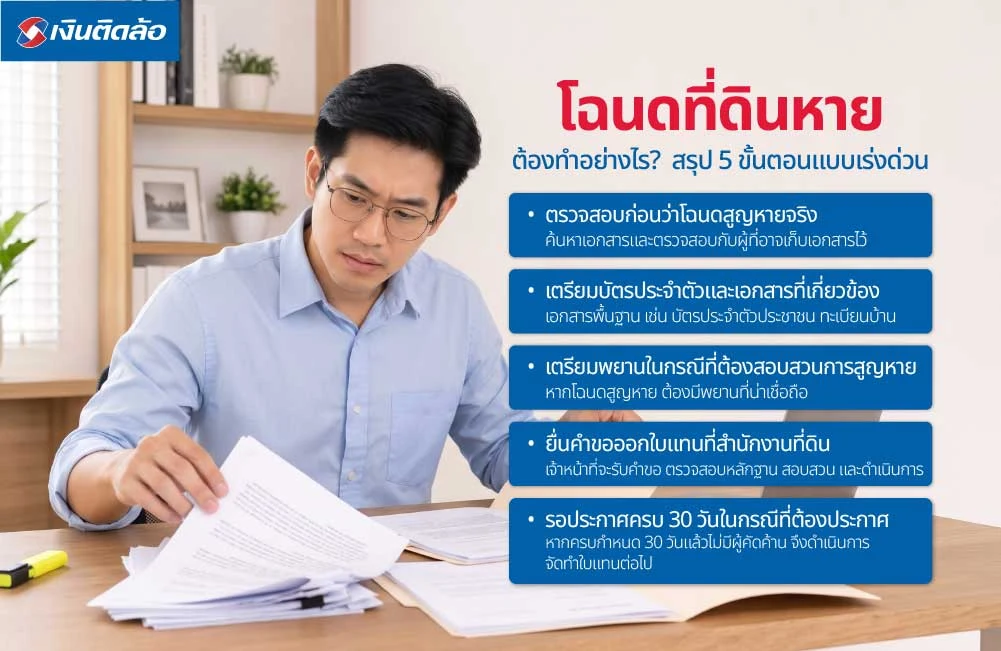 โฉนดที่ดินหาย ต้องทำอย่างไร? สรุป 5 ขั้นตอนแบบเร่งด่วน
