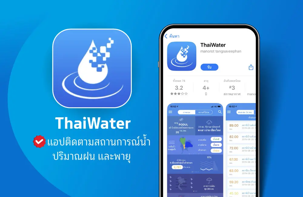 ThaiWater แอปเช็กปริมาณน้ำฝน น้ำล้นตลิ่ง สภาพอากาศ