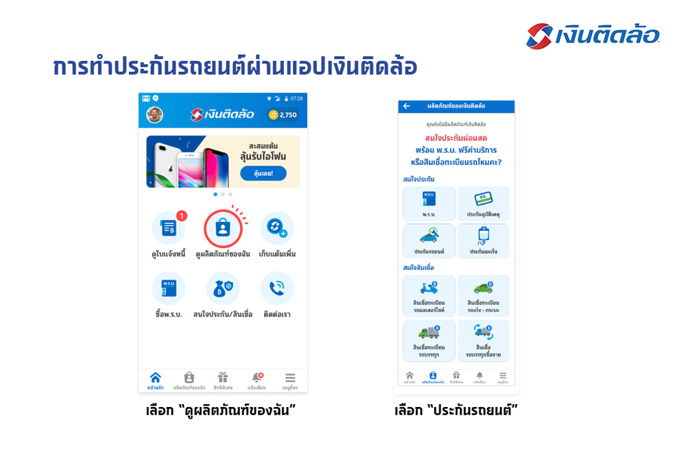 การทำประกันรถยนต์ผ่านแอปเงินติดล้อ