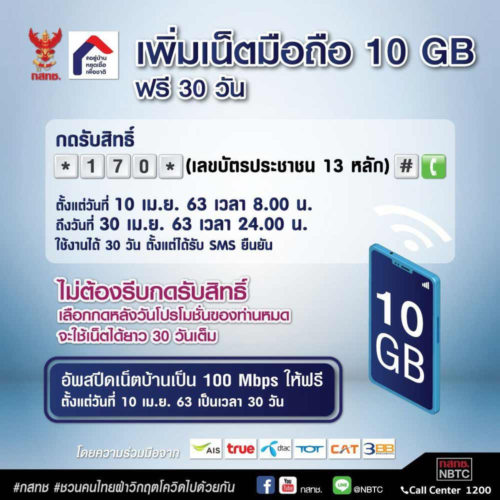 ฟรีอินเทอร์เน็ต 10 GB จาก กสทช.