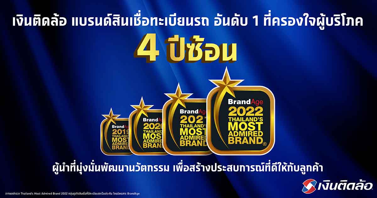 เงินติดล้อ แบรนด์สินเชื่อทะเบียนรถครองใจผู้บริโภค ต่อเนื่อง 4 ปีซ้อน